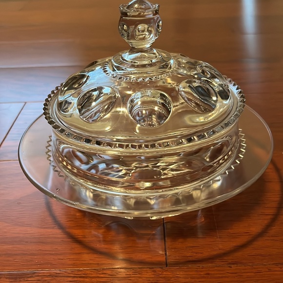 Vintage Coin Dot Cut Glass Clear Colour Lidded Dish - Picture 9 of 9